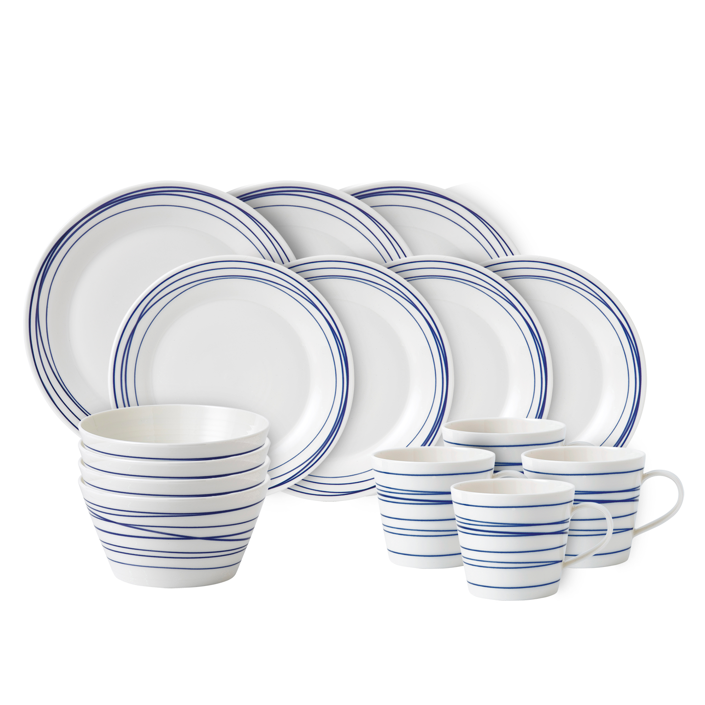 Resource_RoyalDoultonEMEA_1058900.png Kitchen Crafts Pacific Blue Lines Dinner Set, 16 piece - Image 1